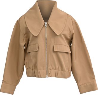 Ganni Ganni Zipped Wide Collar Cropped Jacket in Brown Polyester