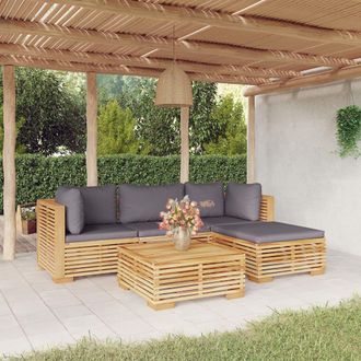 vidaXL Juego Muebles De Jard&iacute;n 5 Piezas Y Cojines Madera Maciza Teca Vidaxl