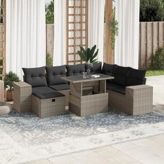 vidaXL Vidaxl - Set De Sof&aacute;s De Jard&iacute;n 8 Pzas Y Cojines Rat&aacute;n Sint&eacute;tico Gris