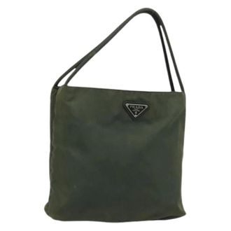Prada Pre-owned Shoulder Bags, female, Green, Size: ONE SIZE Pre-owned Vintage Nylon Hand Bag