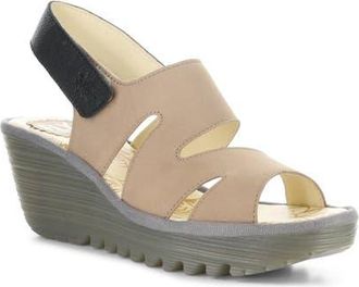 FLY London Yaad Slingback Platform Wedge Sandal in Taupe/Black at Nordstrom, Size 10-10.5Us