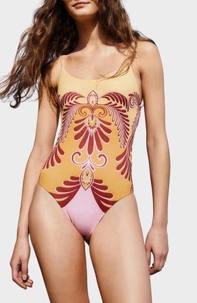 Farm Rio Arabesc One-Piece Swimsuit in Soft Yellow at Nordstrom, Size X-Large