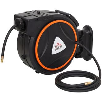 HOMCOM Homcom Carrete De Manguera De Aire Comprimido Autom&aacute;tico De 20 M+2 M, Conector De 1/4 Bsp, Con Soporte Para Pared Giratorio 180&deg;, Negro