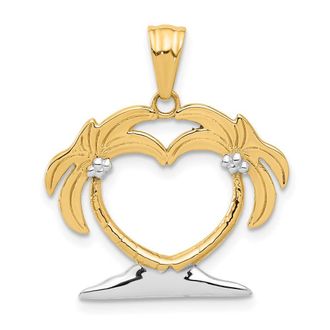 Diamond2Deal 14k Yellow Gold with White Rhodium Palm Tree Heart Pendant