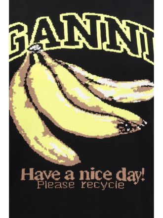 Ganni Womens Sweater Banana Print Black Cotton Sweatshirts