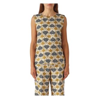 Max Mara Tops, Dames, Veelkleurig, XS, Time Printed Silk-Twill Top
