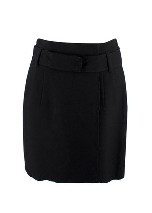 Prada Black Raw Edge Belted Mini Skirt Size S