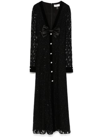 Nissa crystal-embellished lace midi dress - women - Viscose/Metallic Fibre/Polyester - 38 - Black