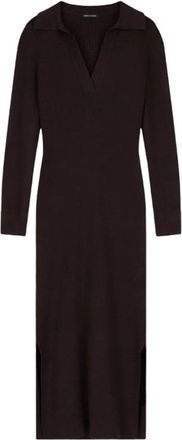 A|X Armani Exchange Lange Ribgebreide Jurk - Dames - Kleedjes - Bruin - M - Wol - Kleedjes
