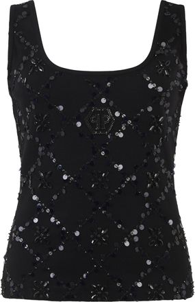 Philipp Plein Tank Top Rhomb Flower Strass