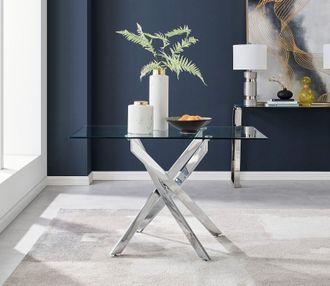 Furniturebox Leonardo 120cm 4-Seater Glass & Chrome Metal Starburst Dining Table in Silver