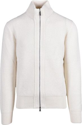 KANGRA Textured White Zip-Through Jacket With Ribbed Details