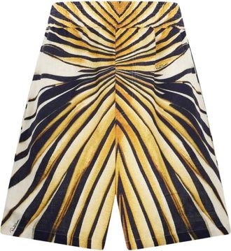 Roberto Cavalli Ray Of Gold Print Linnen Bermuda - Heren - Korte Broeken - Veelkleurig - S - Linnen - Korte Broeken