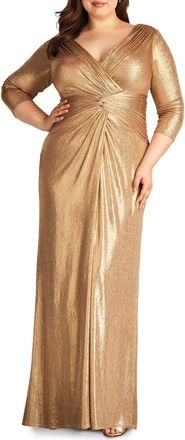 Tadashi Shoji Metallic Long Sleeve Gown in Gold Dust at Nordstrom, Size 1X