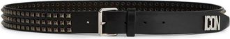 Dsquared2 Be Icon Plaque studded belt - men - Zamak/Calf Leather - 100 - Black