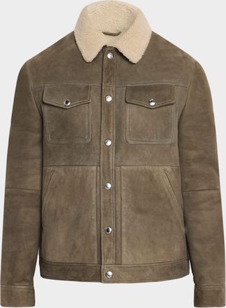 Brunello Cucinelli Men & apos;s Shearling-Collar Suede Snap Front Jacket