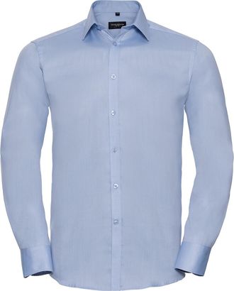 Russell Athletic Russell Collection Heren overhemd met lange mouwen in visgraatmotief (Lichtblauw)