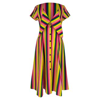 Staud Staud Alice Tie-Front Striped Midi Dress in Multicolor Cotton