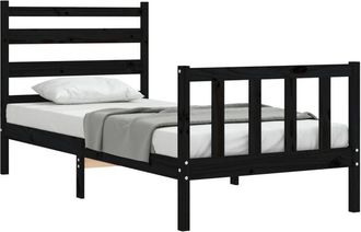 vidaXL Vidaxl - Estructura De Cama Individual Con Cabecero Madera Maciza Negro