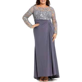 Mac Duggal Embroidered Bodice Jersey Skirt Gown in Charcoal at Nordstrom, Size 20W