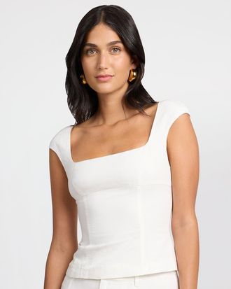 Onia Linen Peplum Top in White at Nordstrom, Size 8