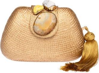 Raf&eacute; New York Tamu Embroidered Bean Clutch in Gold at Nordstrom, Size Small