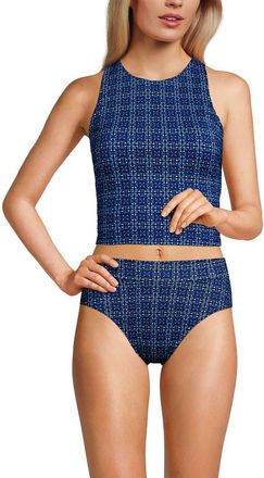 Lands End Chlorine Resistant High Neck Racerback Midkini Swimsuit Top in Navy Mosaic Mini Tile at Nordstrom, Size 24W