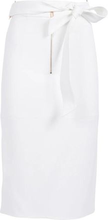Elisabetta Franchi Midi Skirts, female, White, Size: M Gabardine Skirt with Sash Belt