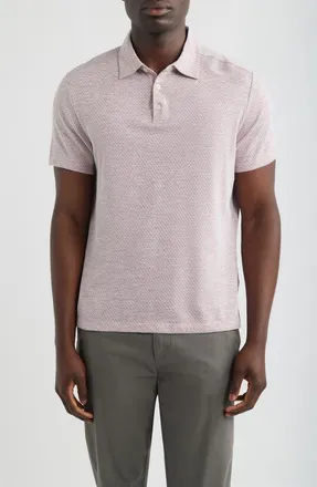 Robert Barakett Tristan Geo Print Short Sleeve Polo in Dusty Rose at Nordstrom, Size Xx-Large