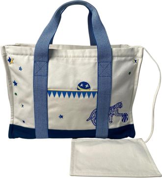 Herm&egrave;s Blue White Cotton Pouch (Pre-Owned)