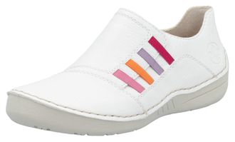 Rieker Slipper RIEKER, Damen, Gr. 36, weiss (wei&szlig;), Lederimitat, kontrastfarbene Details, Schuhe Slipper, Slip-on Sneaker, Schlupfschuh, Halbschuh mit weiche