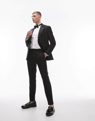 Topman skinny tux suit pants in black