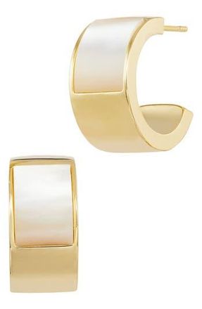 Savvy Cie Jewels Mother of Pearl Hoop Earrings in Yellow Gold at Nordstrom Rack