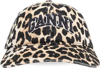 Ganni Accessoires, Dames, Beige, ONE Size, Katoen, Leopard Canvas Cap