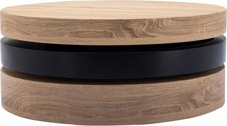 Vente-Unique Mesa de centro redonda giratoria con 1 estante de MDF - Negro y natural claro - JANITA