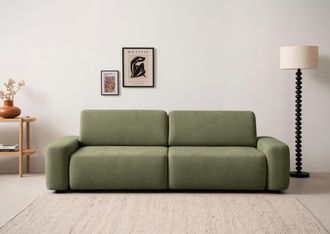 HOME AFFAIRE 3-Sitzer »TORGE (257cm), Sofa,Schlafsofa in Cord, Samtvelours, Struktur fein« rundes Design, Schlaffunktion u. Bettkasten, Liegefläche: 135/200 cm