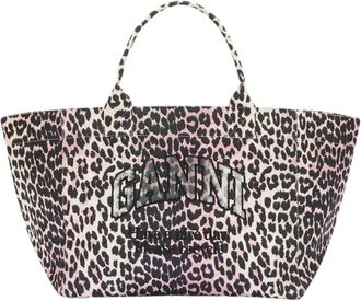 Ganni Tassen, Dames, Grijs, ONE Size, Katoen, Leopard Sequin XXL Tote