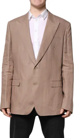 Dolce & Gabbana Mens Beige Taormina Single Breasted Coat Blazer Brown Flax Clothing