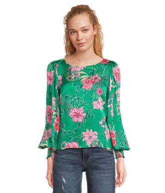 Lilly Pulitzer Alfreda Top Womens Safari Sanctuary Floral Puff Sleeve FROG799