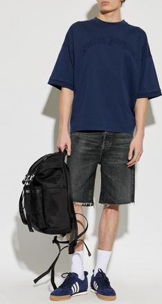 Palm Angels T-shirt With Embroidered Logo, Mens, Navy Blue