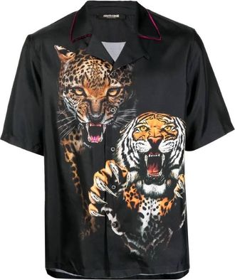 Roberto Cavalli Tiger-Print Silk Shirt, Brand Size 48 ( US Size 38 )
