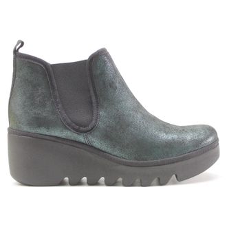 FLY London BYNE349FLY Leather Womens Slip On Boots - Green - Size:UK 5