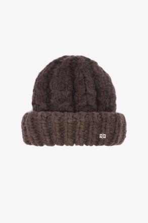 Ganni Brown XXL Beanie in Cable Knit