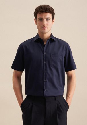 Seidensticker Businesshemd SEIDENSTICKER Regular, Herren, Gr. XL44, normale &Auml;rmell&auml;ngen, blau (dunkelblau), 100% Baumwolle, unifarben, regular fit, gerader Abschlus