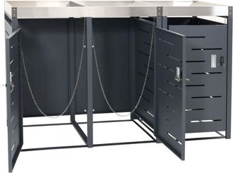 Hhg [nunca Usado] Cubo De Basura De 3 Piezas Hhg-044b, Cubo De Basura, Jardinera Combinaci&oacute;n Acero Inoxidable-metal 63kg 110x175x62cm Extensible