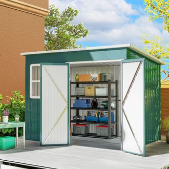OUTSUNNY 8.5 x 6ft Galvanised Steel Garden Shed with Foundation Kit, Green