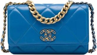 Chanel Pre-owned 19 Wallet On Chain - Dames - Vintage Schoudertas - Blauw - ONE Size - Leer - Vintage