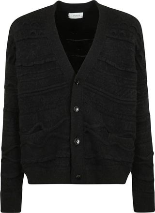 Laneus Jacquard Cardigan Sweater - Heren - Vesten - Zwart - M - Nylon - Truien & Vesten