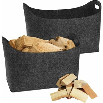 Elle Juego De 2 Bolsas De Fieltro Para Le&ntilde;a, 55 X 30 X 40 Cm, Gris Oscuro