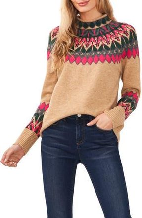 CeCe by Cynthia Steffe Fair Isle Funnel Neck Sweater in Latte Heather at Nordstrom Rack, Size X-Small